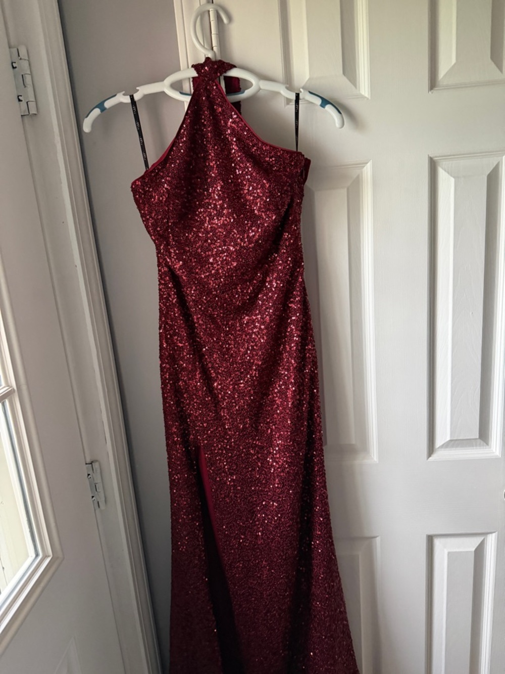 Elegant Sparkle Halter Gown in Deep Red